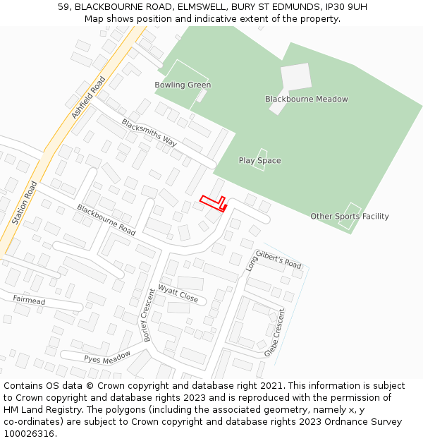 59, BLACKBOURNE ROAD, ELMSWELL, BURY ST EDMUNDS, IP30 9UH: Location map and indicative extent of plot