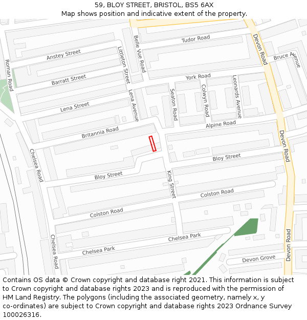59, BLOY STREET, BRISTOL, BS5 6AX: Location map and indicative extent of plot