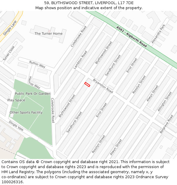 59, BLYTHSWOOD STREET, LIVERPOOL, L17 7DE: Location map and indicative extent of plot