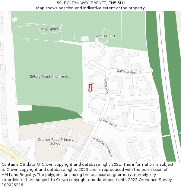 59, BOLEYN WAY, BARNET, EN5 5LH: Location map and indicative extent of plot