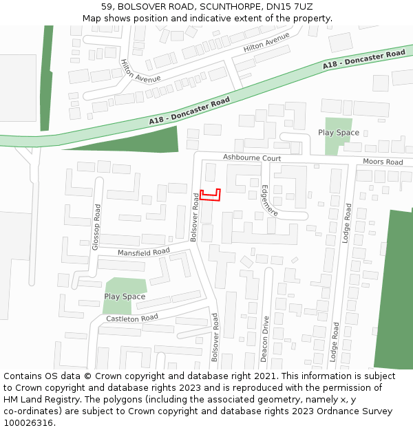 59, BOLSOVER ROAD, SCUNTHORPE, DN15 7UZ: Location map and indicative extent of plot