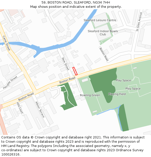 59, BOSTON ROAD, SLEAFORD, NG34 7HH: Location map and indicative extent of plot