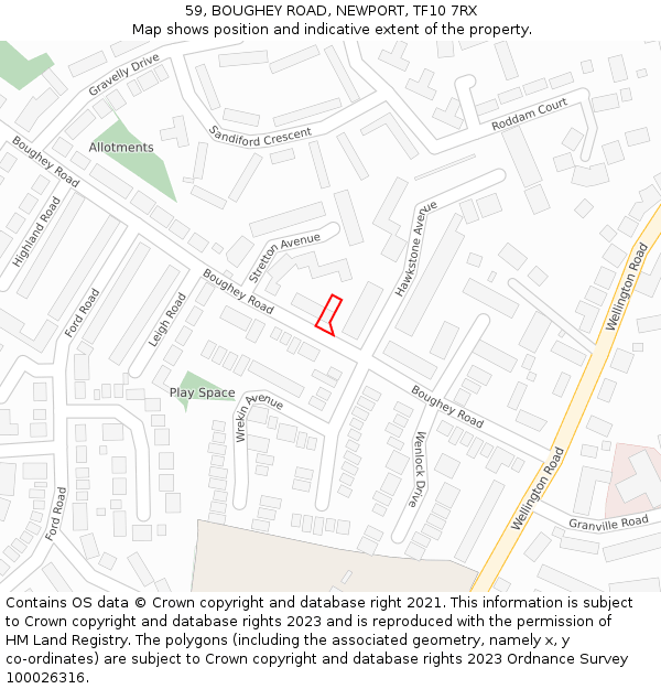 59, BOUGHEY ROAD, NEWPORT, TF10 7RX: Location map and indicative extent of plot