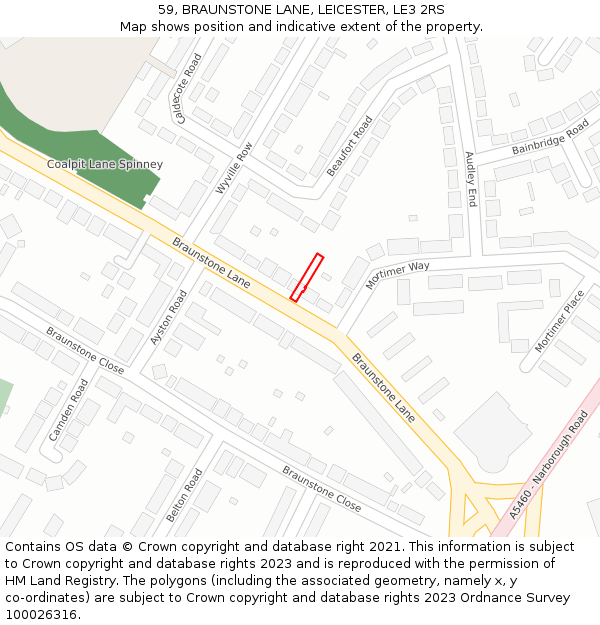 59, BRAUNSTONE LANE, LEICESTER, LE3 2RS: Location map and indicative extent of plot