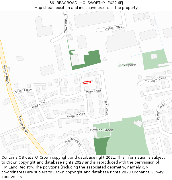 59, BRAY ROAD, HOLSWORTHY, EX22 6FJ: Location map and indicative extent of plot
