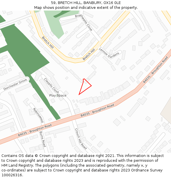 59, BRETCH HILL, BANBURY, OX16 0LE: Location map and indicative extent of plot