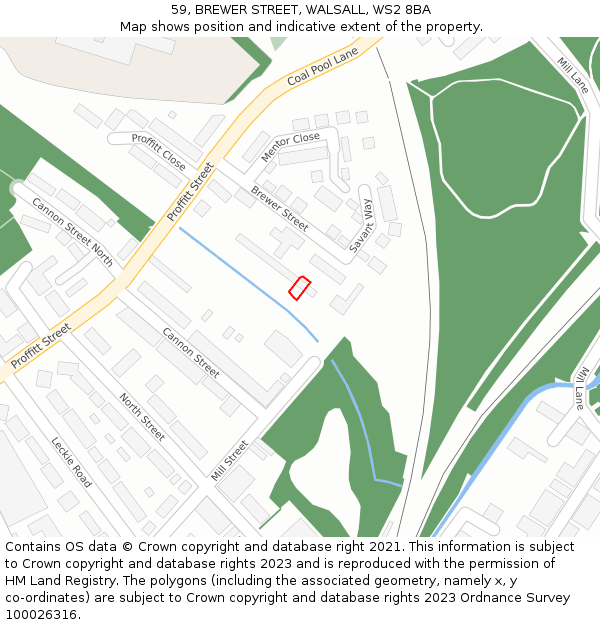 59, BREWER STREET, WALSALL, WS2 8BA: Location map and indicative extent of plot