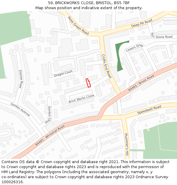 59, BRICKWORKS CLOSE, BRISTOL, BS5 7BF: Location map and indicative extent of plot