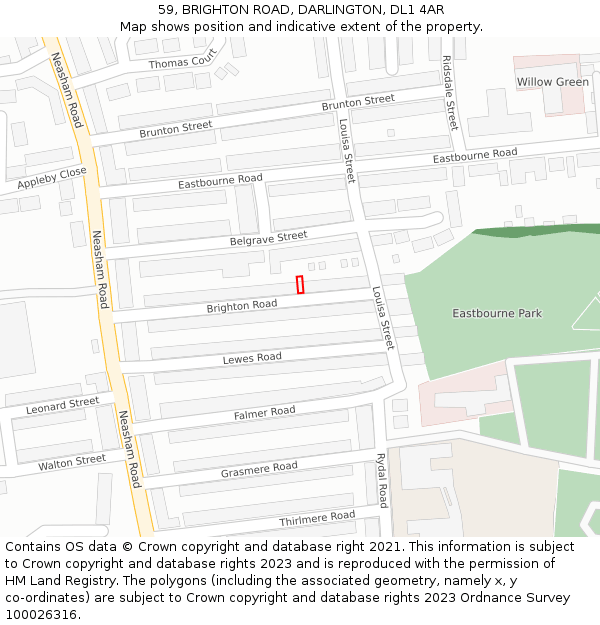 59, BRIGHTON ROAD, DARLINGTON, DL1 4AR: Location map and indicative extent of plot
