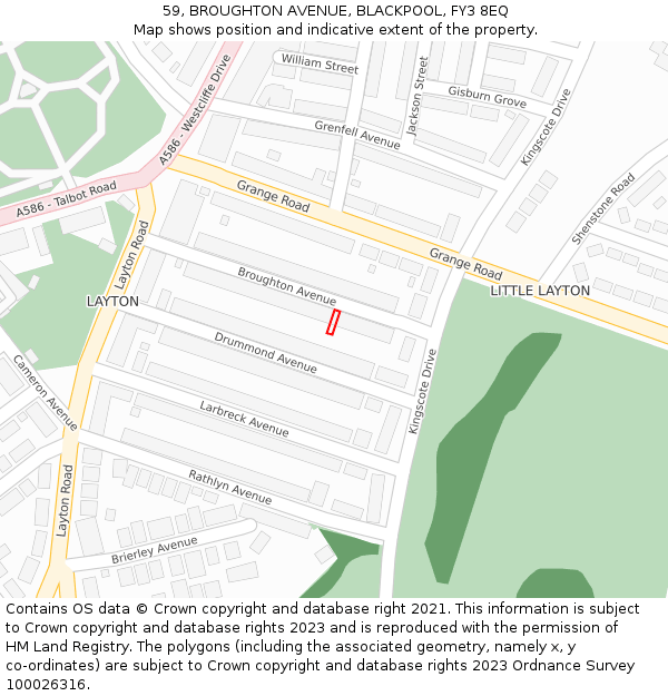 59, BROUGHTON AVENUE, BLACKPOOL, FY3 8EQ: Location map and indicative extent of plot
