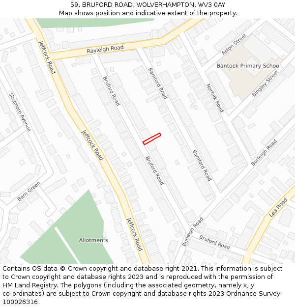 59, BRUFORD ROAD, WOLVERHAMPTON, WV3 0AY: Location map and indicative extent of plot