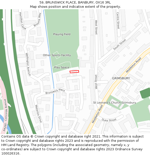 59, BRUNSWICK PLACE, BANBURY, OX16 3RL: Location map and indicative extent of plot