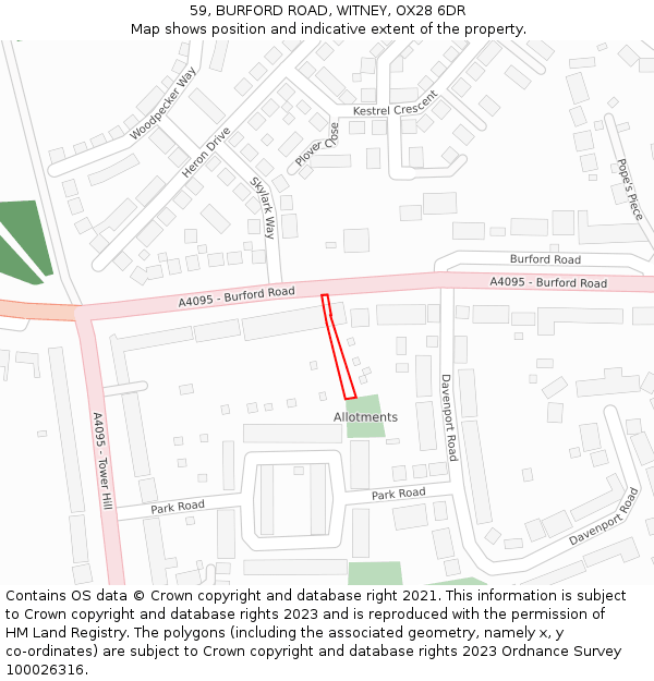 59, BURFORD ROAD, WITNEY, OX28 6DR: Location map and indicative extent of plot