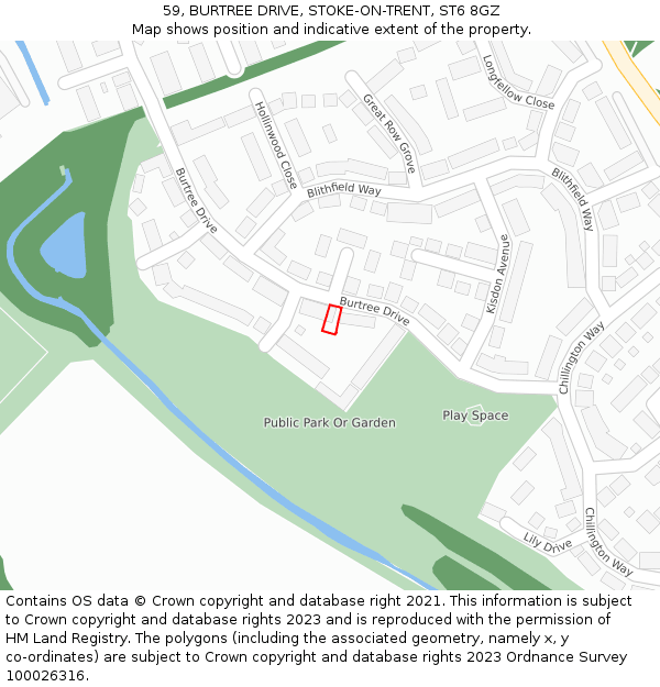 59, BURTREE DRIVE, STOKE-ON-TRENT, ST6 8GZ: Location map and indicative extent of plot