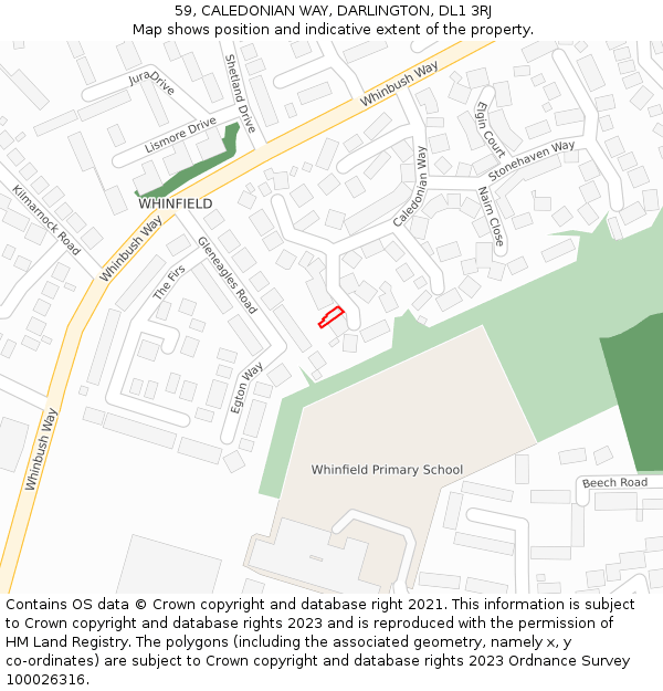 59, CALEDONIAN WAY, DARLINGTON, DL1 3RJ: Location map and indicative extent of plot