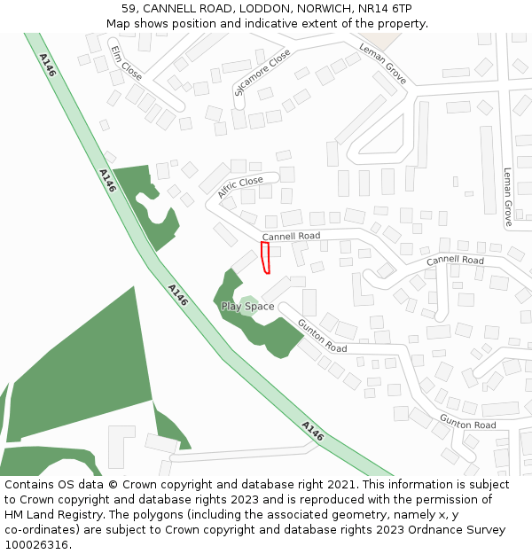 59, CANNELL ROAD, LODDON, NORWICH, NR14 6TP: Location map and indicative extent of plot