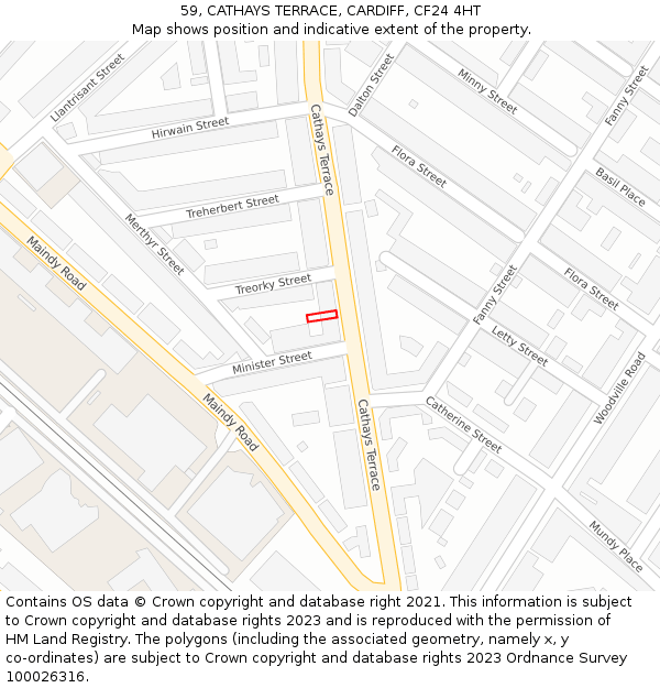 59, CATHAYS TERRACE, CARDIFF, CF24 4HT: Location map and indicative extent of plot