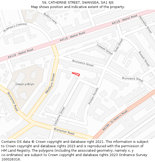 59, CATHERINE STREET, SWANSEA, SA1 4JS: Location map and indicative extent of plot