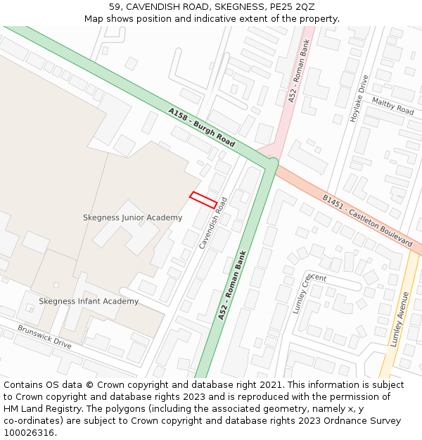59, CAVENDISH ROAD, SKEGNESS, PE25 2QZ: Location map and indicative extent of plot
