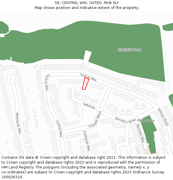 59, CENTRAL WAY, OXTED, RH8 0LY: Location map and indicative extent of plot