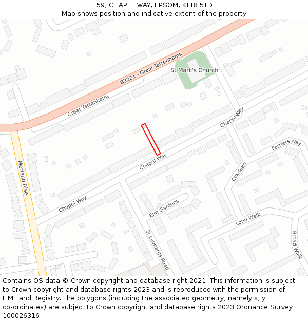 59, CHAPEL WAY, EPSOM, KT18 5TD: Location map and indicative extent of plot