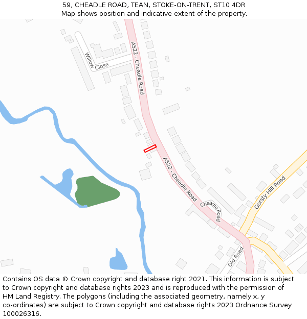 59, CHEADLE ROAD, TEAN, STOKE-ON-TRENT, ST10 4DR: Location map and indicative extent of plot
