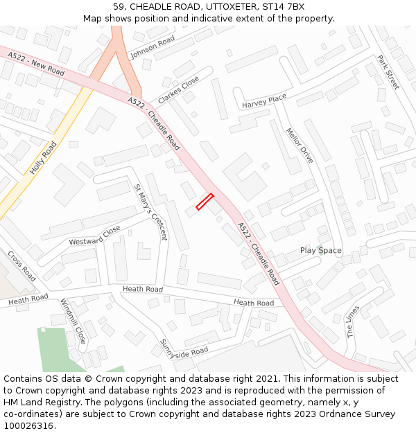 59, CHEADLE ROAD, UTTOXETER, ST14 7BX: Location map and indicative extent of plot