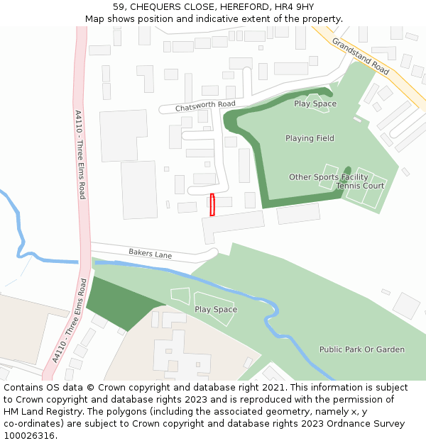 59, CHEQUERS CLOSE, HEREFORD, HR4 9HY: Location map and indicative extent of plot