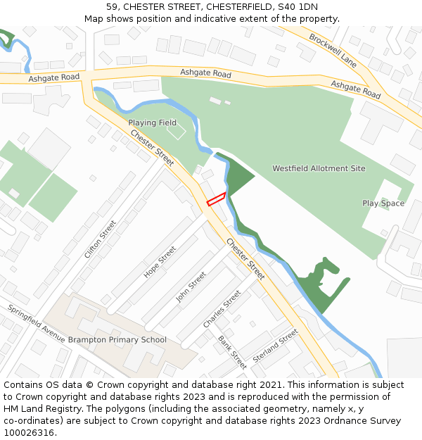 59, CHESTER STREET, CHESTERFIELD, S40 1DN: Location map and indicative extent of plot