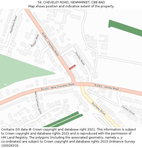 59, CHEVELEY ROAD, NEWMARKET, CB8 8AD: Location map and indicative extent of plot