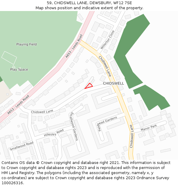 59, CHIDSWELL LANE, DEWSBURY, WF12 7SE: Location map and indicative extent of plot