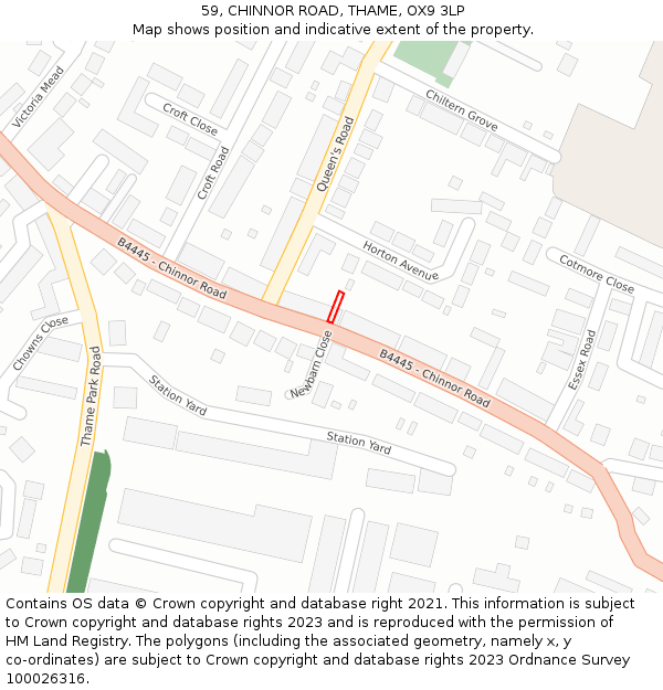 59, CHINNOR ROAD, THAME, OX9 3LP: Location map and indicative extent of plot