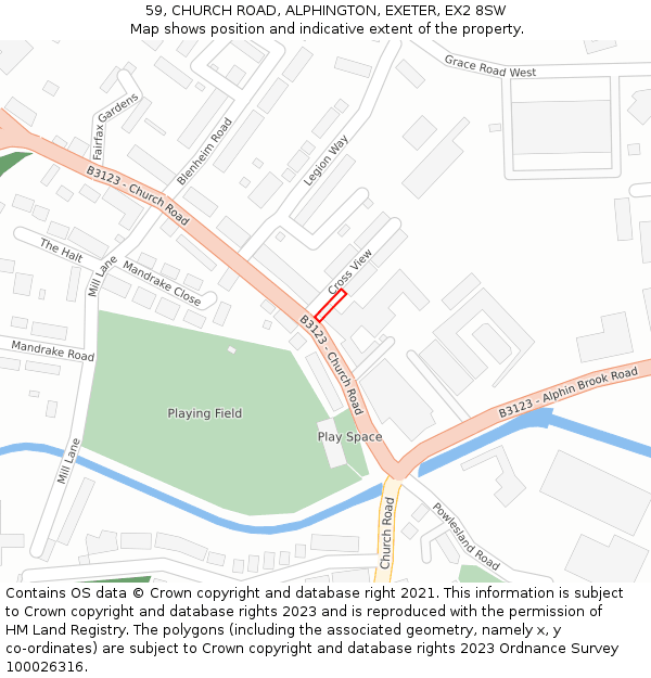 59, CHURCH ROAD, ALPHINGTON, EXETER, EX2 8SW: Location map and indicative extent of plot