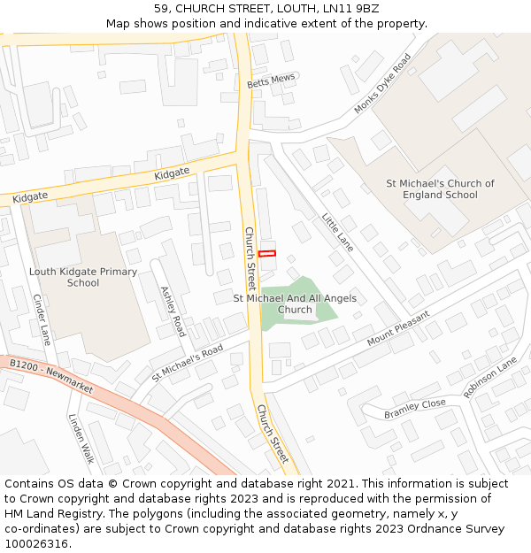 59, CHURCH STREET, LOUTH, LN11 9BZ: Location map and indicative extent of plot