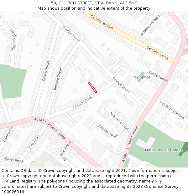 59, CHURCH STREET, ST ALBANS, AL3 5NG: Location map and indicative extent of plot