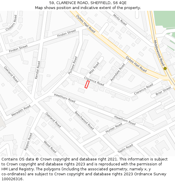 59, CLARENCE ROAD, SHEFFIELD, S6 4QE: Location map and indicative extent of plot