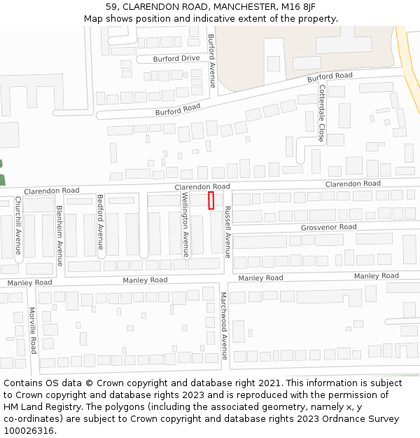 59, CLARENDON ROAD, MANCHESTER, M16 8JF: Location map and indicative extent of plot