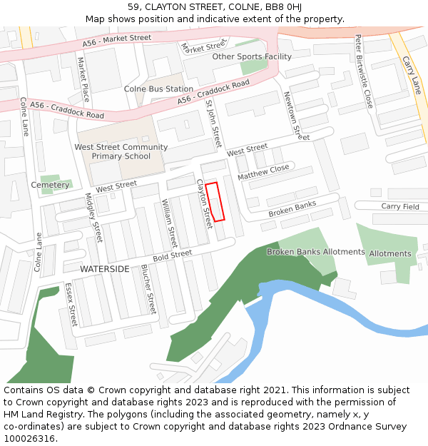 59, CLAYTON STREET, COLNE, BB8 0HJ: Location map and indicative extent of plot