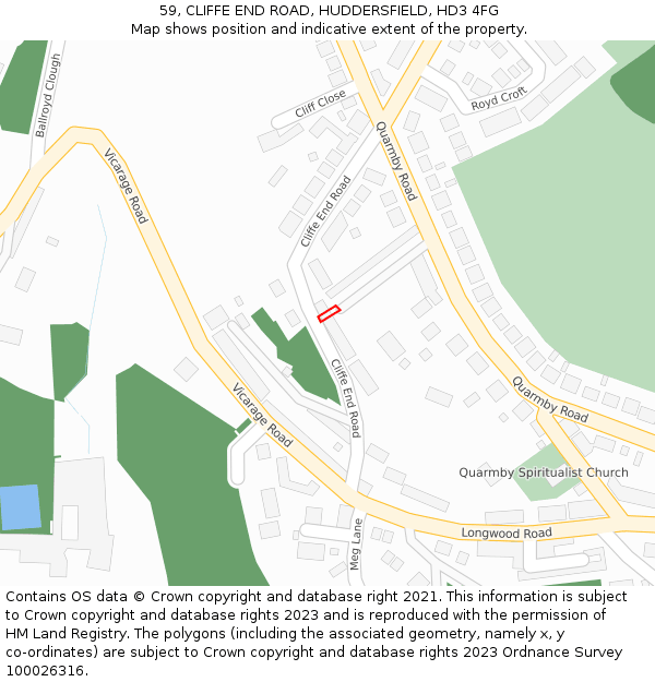 59, CLIFFE END ROAD, HUDDERSFIELD, HD3 4FG: Location map and indicative extent of plot