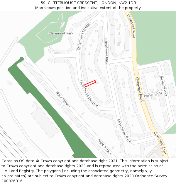 59, CLITTERHOUSE CRESCENT, LONDON, NW2 1DB: Location map and indicative extent of plot