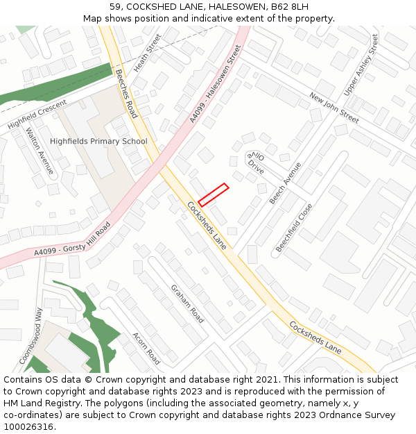 59, COCKSHED LANE, HALESOWEN, B62 8LH: Location map and indicative extent of plot