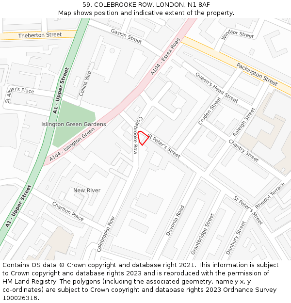 59, COLEBROOKE ROW, LONDON, N1 8AF: Location map and indicative extent of plot
