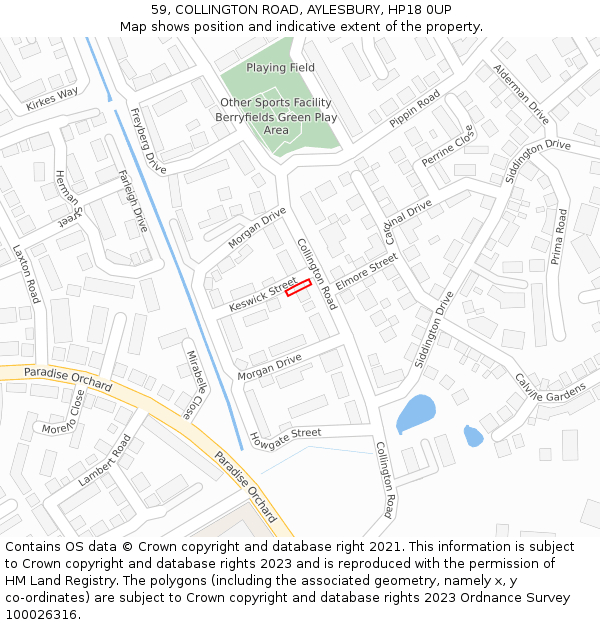 59, COLLINGTON ROAD, AYLESBURY, HP18 0UP: Location map and indicative extent of plot