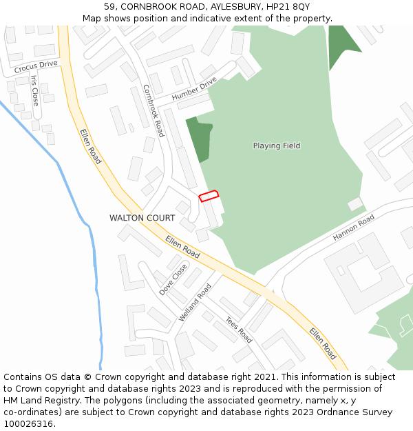 59, CORNBROOK ROAD, AYLESBURY, HP21 8QY: Location map and indicative extent of plot