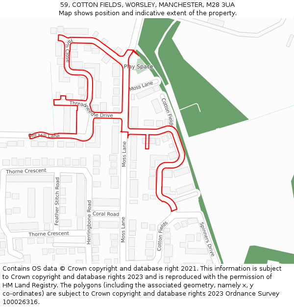 59, COTTON FIELDS, WORSLEY, MANCHESTER, M28 3UA: Location map and indicative extent of plot