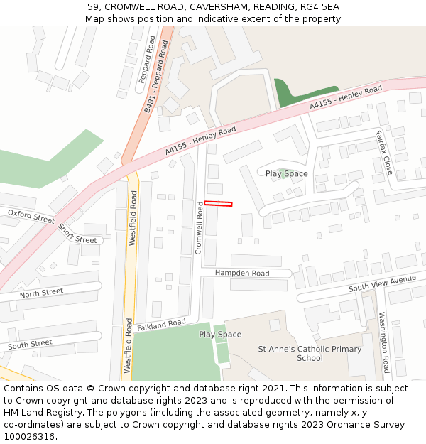 59, CROMWELL ROAD, CAVERSHAM, READING, RG4 5EA: Location map and indicative extent of plot