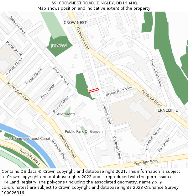 59, CROWNEST ROAD, BINGLEY, BD16 4HQ: Location map and indicative extent of plot