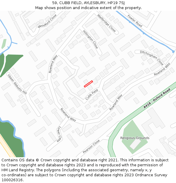 59, CUBB FIELD, AYLESBURY, HP19 7SJ: Location map and indicative extent of plot