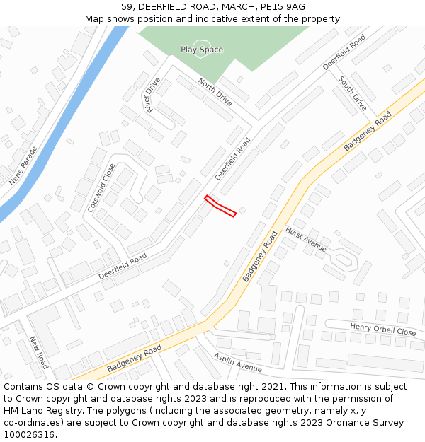 59, DEERFIELD ROAD, MARCH, PE15 9AG: Location map and indicative extent of plot