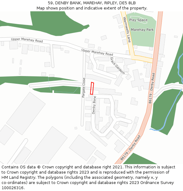 59, DENBY BANK, MAREHAY, RIPLEY, DE5 8LB: Location map and indicative extent of plot